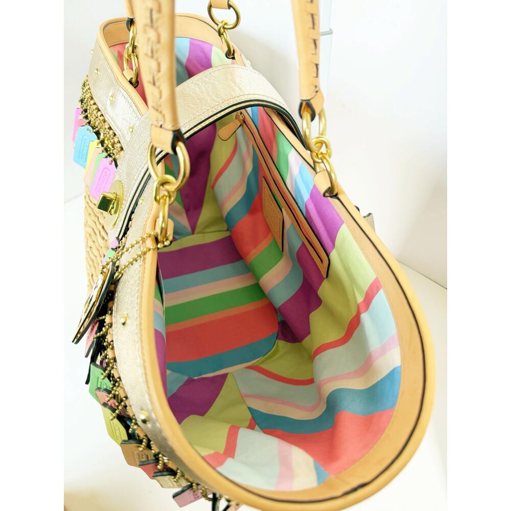 Coach Leather Hangtag Straw Basket Hamptons Weekend Tote Multicolor 70th Anniver - Picture 12 of 16